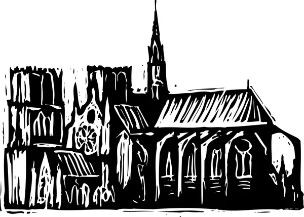 Houtsnede illustratie van notre dame — Stockvector