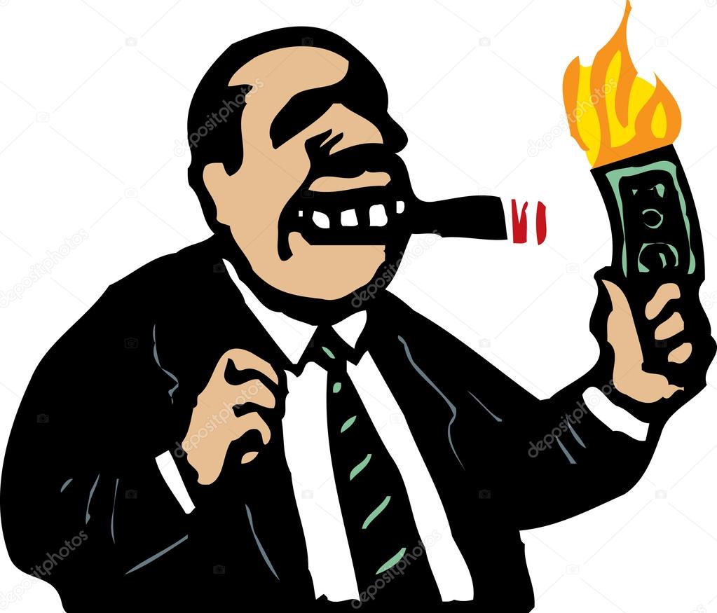 Woodcut Illustration of Man Burning Money