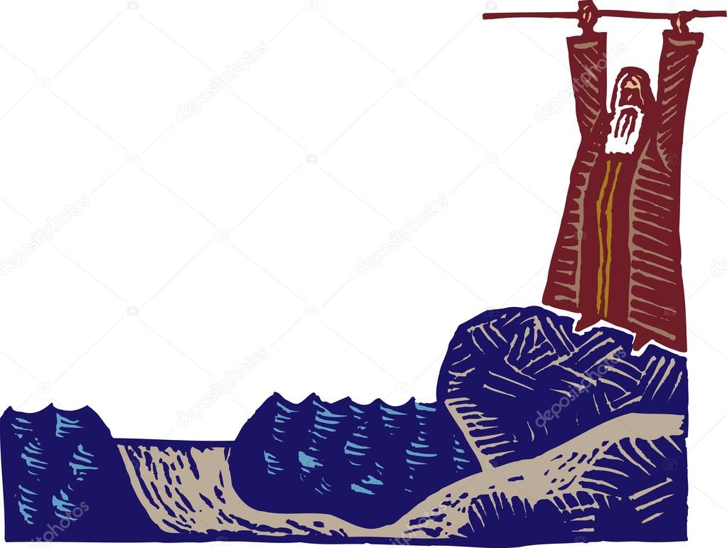 Woodcut Illustration of Moses Parting the Red Sea
