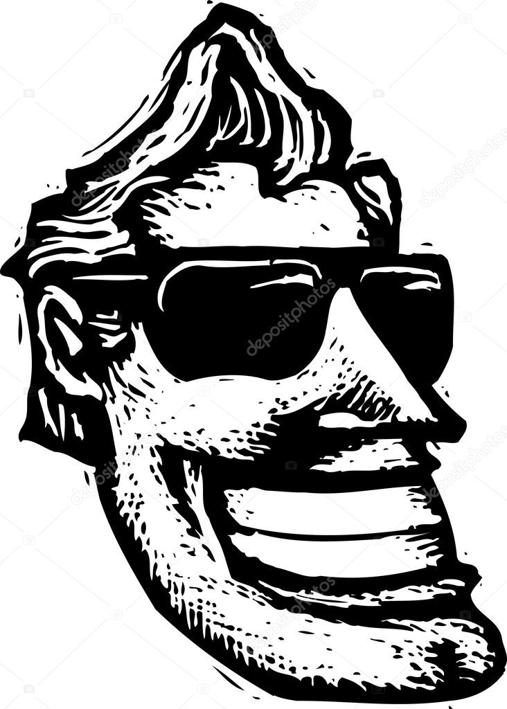 Woodcut Illustration of Hollywood Man Face