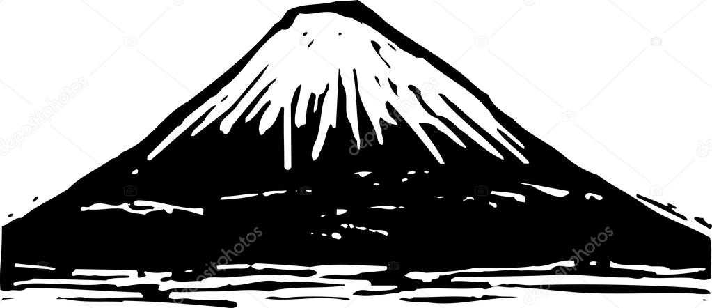 Woodcut Illustration of Mt Fuji
