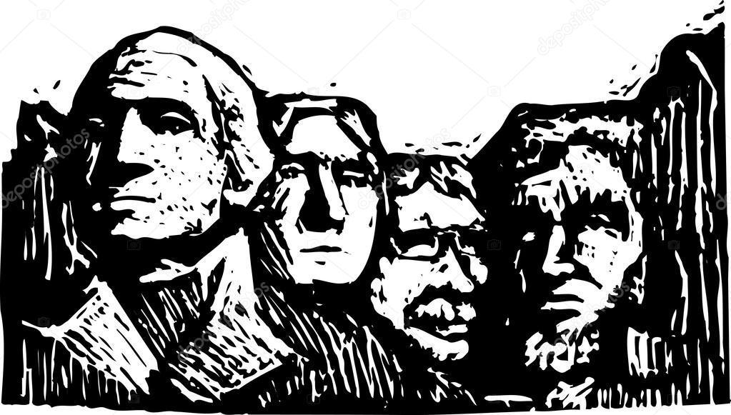 Woodcut Illustration of Mt Rushmore