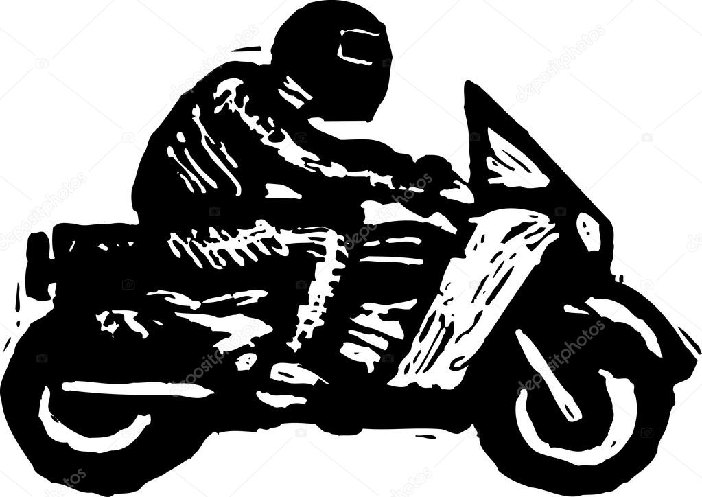 Woodcut Illustration of Motorcycle