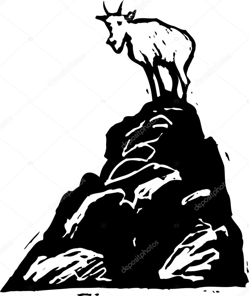 Woodcut Illustration of Mountain Goat