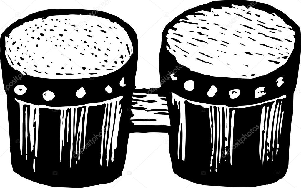 Woodcut Illustration of Bongo Drums