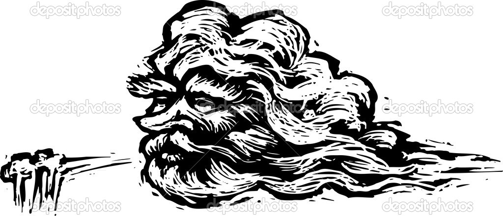 Woodcut Illustration of Cold North Wind Face