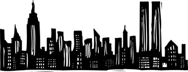 new york şehrinin gravür illüstrasyon