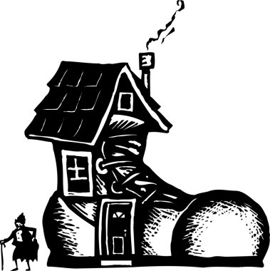 Woodcut Illustration of Old Woman and the Shoe clipart