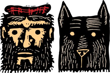 scotty köpek İskoç adamla gravür çizimi