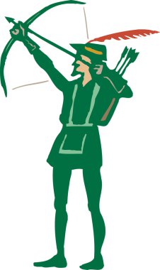 Woodcut Illustration of Robin Hood Shooting an Arrow clipart