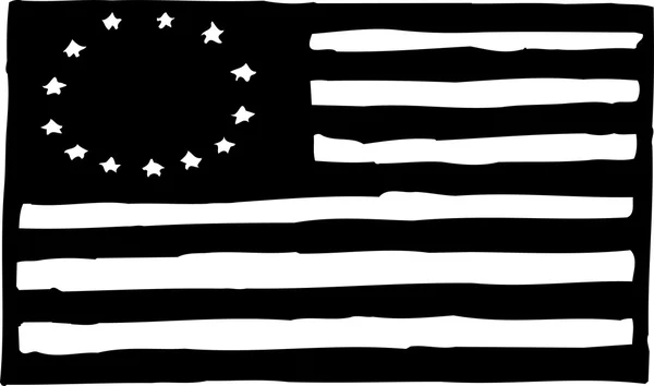 Woodcut ілюстрації з американським прапором з 13 зірок — стоковий вектор