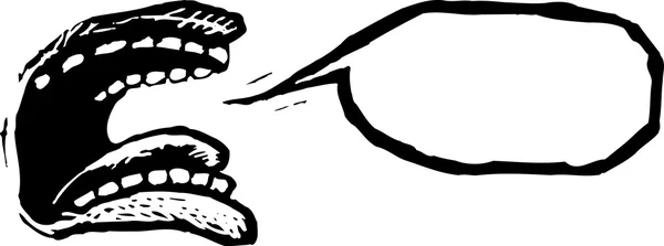 Εικονογράφηση ξυλογραφία του στόματος με το συννεφάκι λέξης — Διανυσματικό Αρχείο