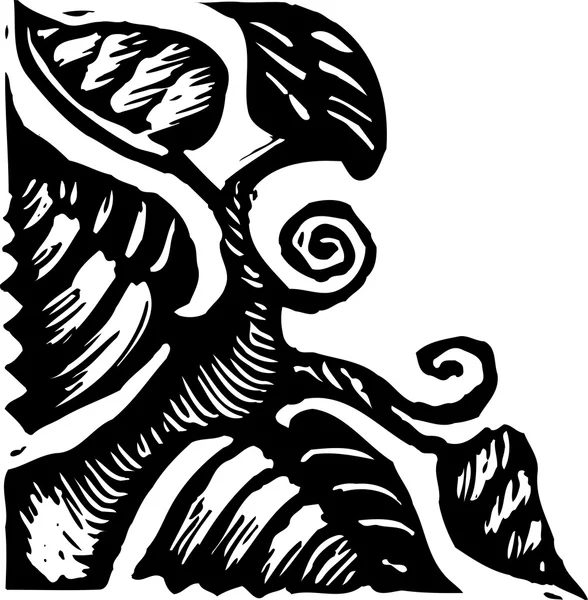 Ilustración en xilografía del ornamento gráfico botánico — Vector de stock