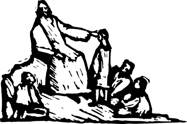 Woodcut Ilustración de Jesús Contando Parábolas — Vector de stock