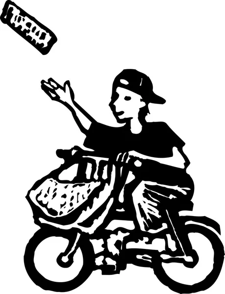 Illustrazione Woodcut di Paper Boy — Vettoriale Stock