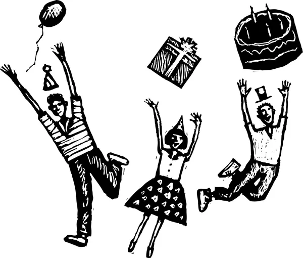 Gyerek születésnapi Party fametszet illusztrációja — Stock Vector