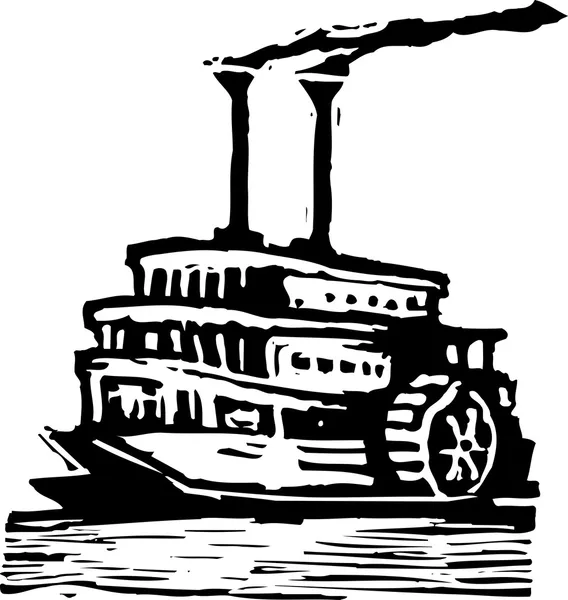 Woodcut Ilustración de Paddlewheel Boat — Vector de stock