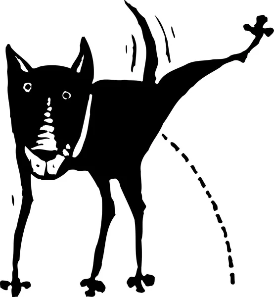 Woodcut illustration of Dog Peeing — Stock Vector