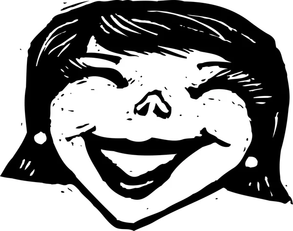 Woodcut Ilustração do rosto da mulher alegre — Vetor de Stock