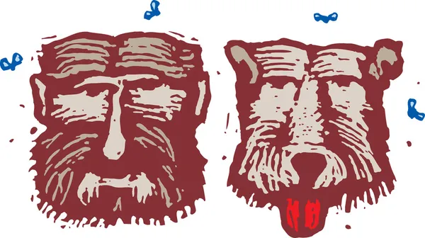 臭男人和臭狗的木刻插图 — 图库矢量图片