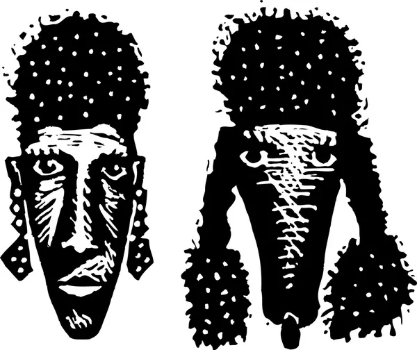 Woodcut Ilustração da mulher afro-americana e cão poodle — Vetor de Stock