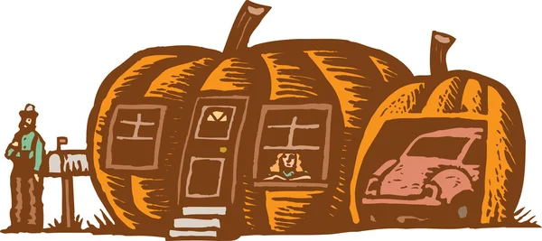 ピーター ピーター カボチャ食べる人自宅の木版画イラスト — ストックベクタ