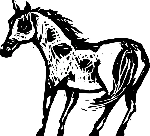 Holzschnitt Illustration von Pinto Pferd — Stockvektor