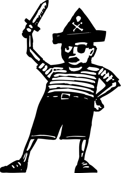 Woodcut Ilustración de Little Boy vestido como un pirata — Vector de stock