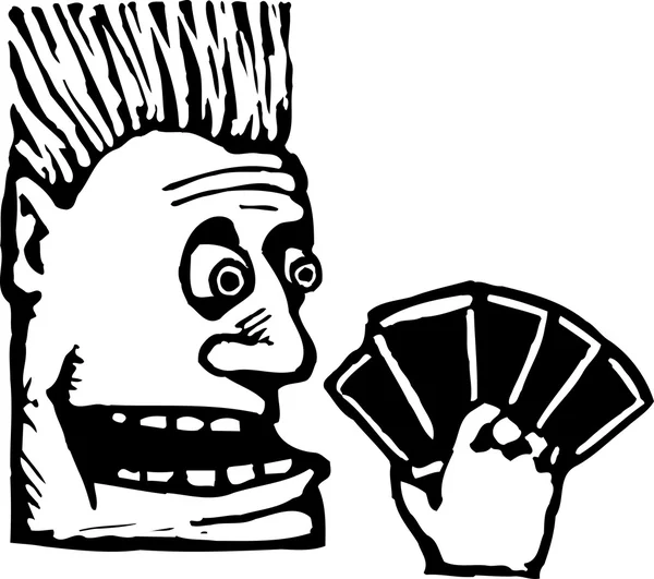 Woodcut Ilustración del hombre jugando al póker — Archivo Imágenes Vectoriales