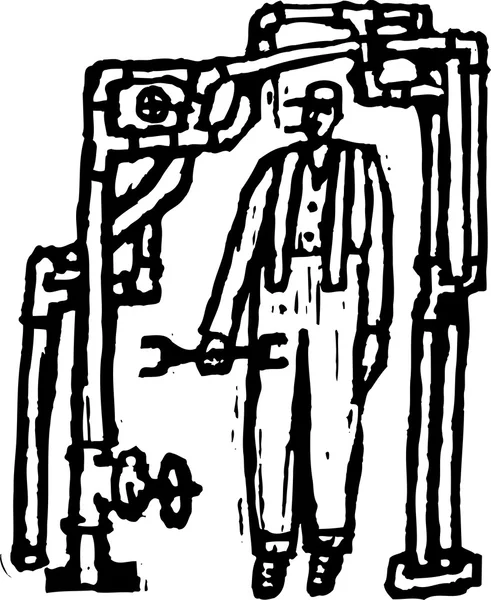 Träsnitt illustration av rörmokare — Stock vektor
