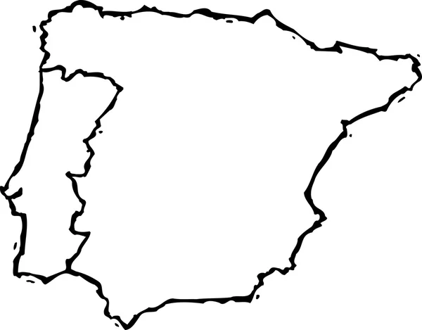 Dřevoryt ilustrace mapy Portugalska a Španělska — Stockový vektor
