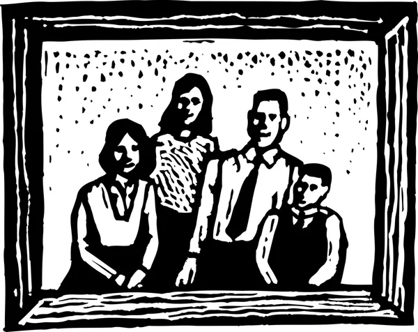 Woodcut Ilustração do retrato de família — Vetor de Stock