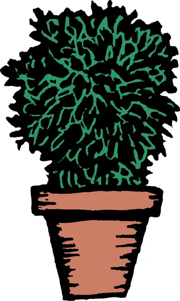 Woodcut Ilustración de arbusto en maceta — Vector de stock