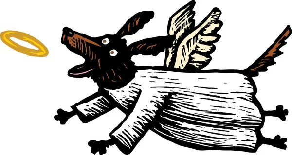 Woodcut Ilustración de Angel perro persiguiendo halo — Vector de stock