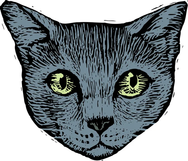 Woodcut Ilustração do rosto do gato — Vetor de Stock