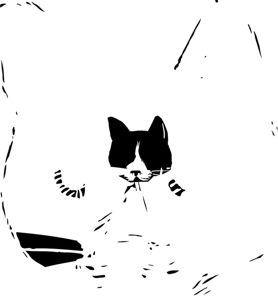 Ilustración de Woodcut de cara de gato blanco y negro — Vector de stock