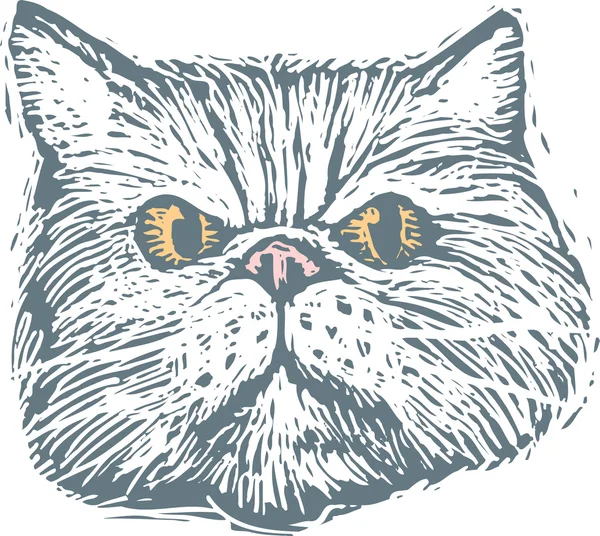 Woodcut Ilustración de la cara del gato — Archivo Imágenes Vectoriales