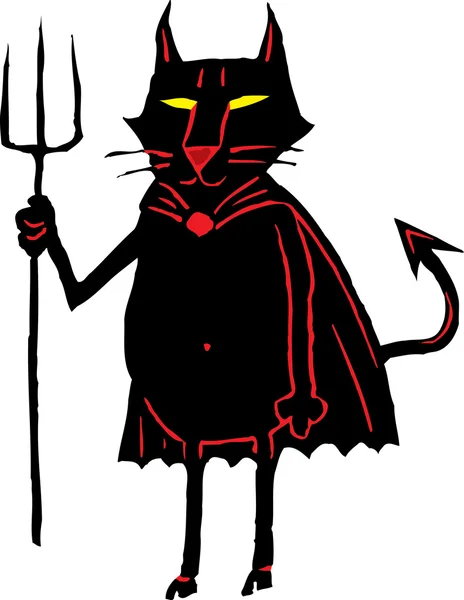 悪魔猫の木版画の実例 — ストックベクタ