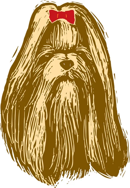 Woodcut Ilustração de Pekingnese Dog Face — Vetor de Stock