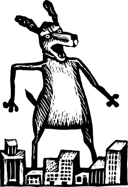Woodcut Ilustración de Dogzilla — Vector de stock