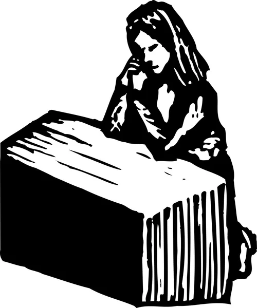 女人祈祷的木刻插图 — 图库矢量图片