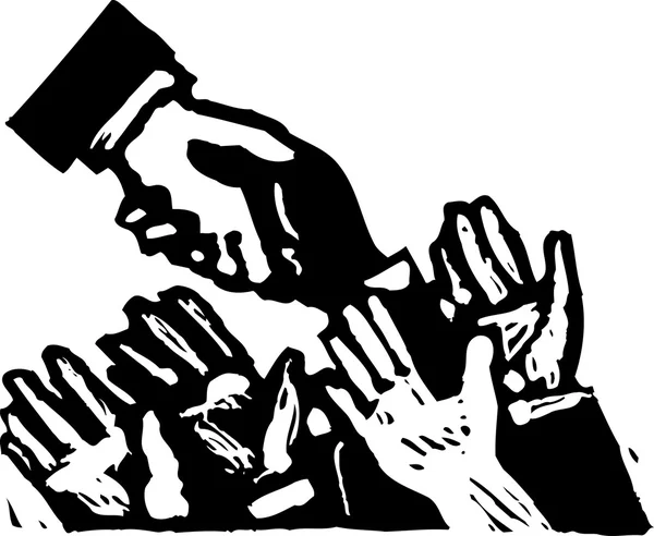 Houtsnede illustratie van politicus handen schudden — Stockvector