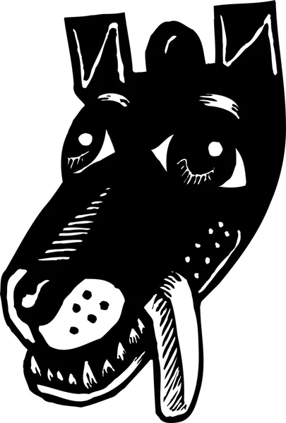 Woodcut Ilustração da cabeça de cão preto — Vetor de Stock