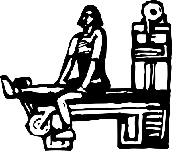 運動マシンを使用して女性の木版画イラスト — ストックベクタ