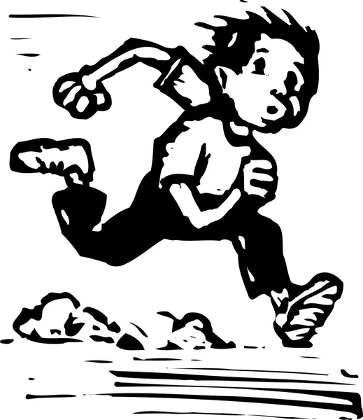 Woodcut Ilustración de Boy Running — Vector de stock