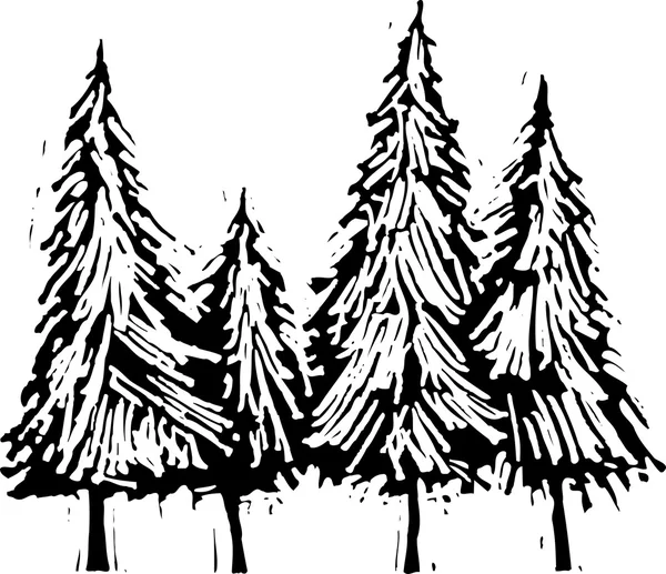 Ξυλογραφία απεικόνιση των δέντρων πεύκων — Διανυσματικό Αρχείο