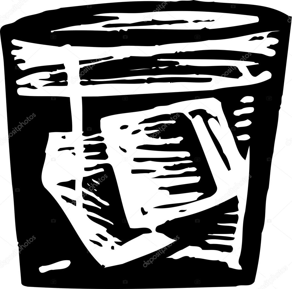 Woodcut Illustration of Cocktail On the Rocks