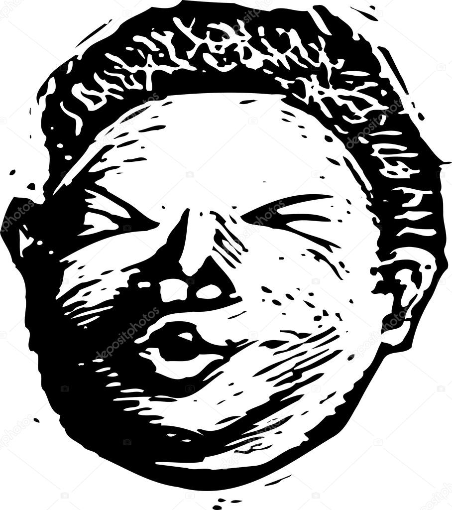 Woodcut Illustration of Unhappy Boy