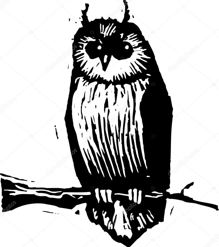 Woodcut illustration of Owl