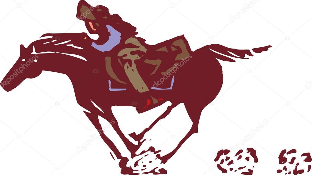 Woodcut illustration of Pony Express